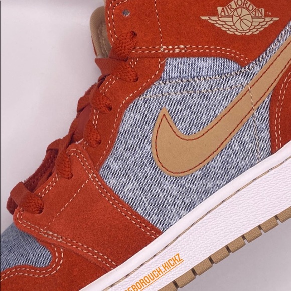 Air Jordan 1 mid- Denim Red Cinnabar Hemp - Picture 4 of 5